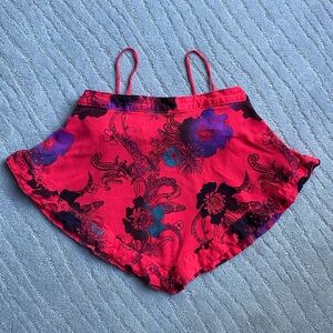 Free People Women’s Size S Red Floral Cropped Halter Top with Built-In Bralette